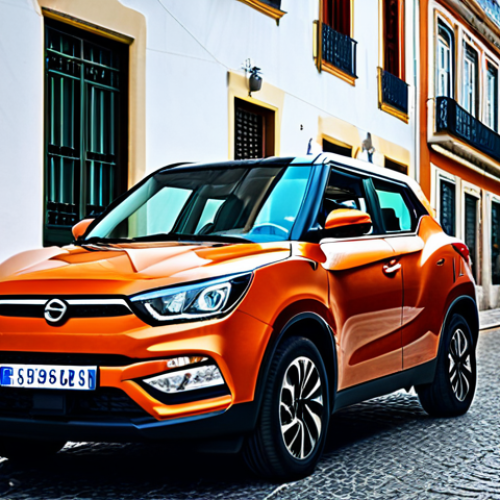 Home 7 **
A stylish SsangYong Tivoli in a vibrant color parked in a bustling Lisbon street, Portugal. The car is surrounded by traditional Portuguese architecture, and people are walking by. Focus on the car's modern design, highlighting its sharp lines and attractive alloy wheels. Capture the essence of urban life in Lisbon, with a bright and sunny atmosphere. fully clothed, appropriate attire, safe for work, perfect anatomy, natural proportions, professional photography, high quality, family-friendly.
**